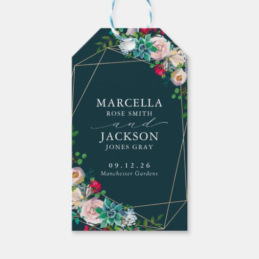 Succulents & Gold Chic Wedding Geschenkanhänger (Vorderseite)