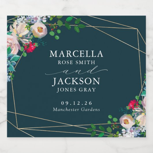 Succulents & Gold Chic Wedding Schaumweinetikett (Einzelnes Label)