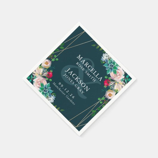 Succulents & Gold Chic Wedding Serviette (Ecke)