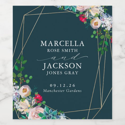 Succulents & Gold Chic Wedding Weinetikett (Einzelnes Label)