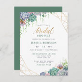 Succulents Gold Frame & Chic Script Brautparty Einladungspostkarte (Vorne/Hinten)