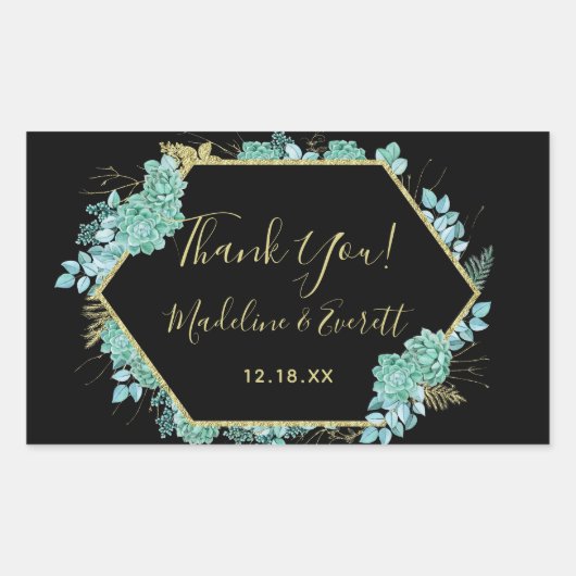 Succulents Gold Frame jede Farbensehen Vielen Dank Rechteckiger Aufkleber (Vorderseite)