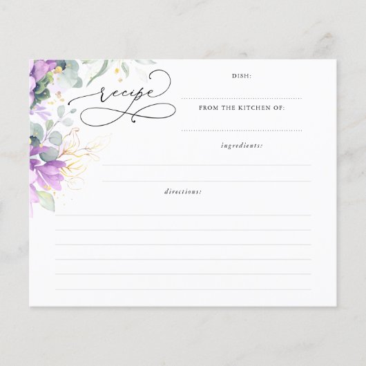 Succulents Gold Greenery Brautparty Rezept Card (Vorderseite)