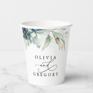 Succulents Gold Greenery Elegante Moderne Hochzeit Pappbecher
