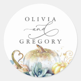 Succulents Gold Pumpkins Grüne Hochzeit Runder Aufkleber