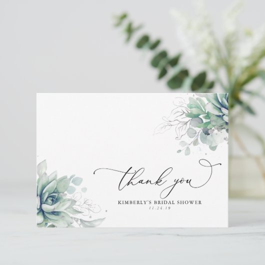 Succulents Green Brautparty Vielen Dank Dankeskarte (Stehend Vorderseite)