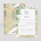 Succulents Green Gold Moderne Wedding RSVP Karte (Vorne/Hinten)