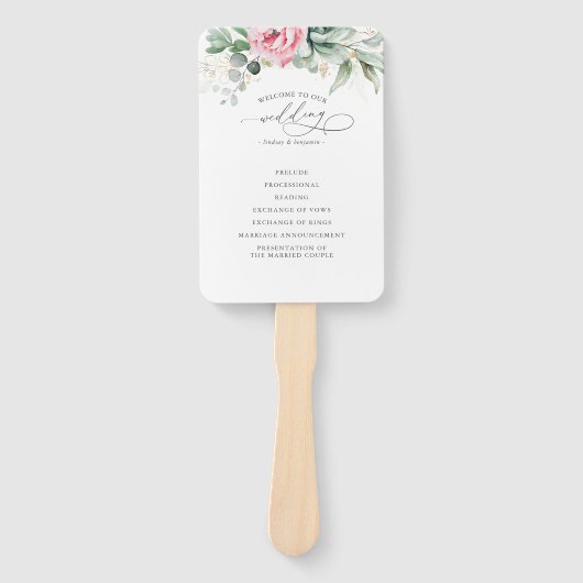 Succulents Green Wedding Program Hand Fan Fächer (Vorderseite)