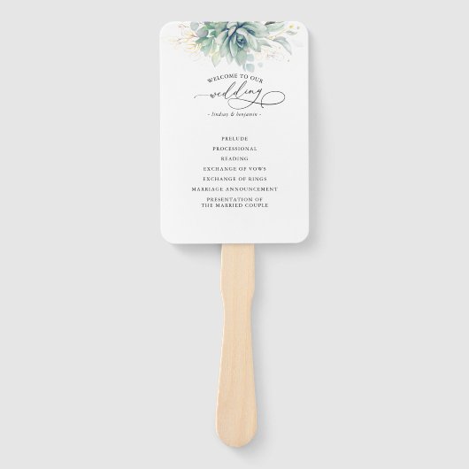 Succulents Green Wedding Program Hand Fan Fächer (Vorderseite)