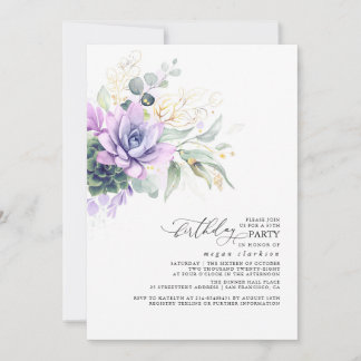 Succulents Greenerge Gold Blätter Boho Birthday In Einladung