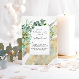Succulents Greenerge Gold Wasserfarben Abschluss Einladung