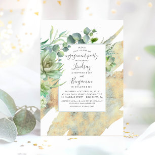 Succulents Greenerge Gold Wasserfarben Verlobung Einladung