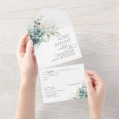 Succulents Greenerity and Gold Blätter Wedding All In One Einladung (Abreißen)