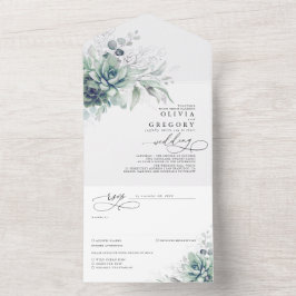 Succulents Greenerity and Silver Blätter Wedding All In One Einladung