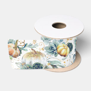 Succulents Greenery and Gold Pumpkins Fall Party Satinband