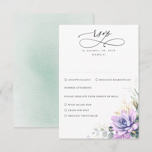 Succulents Greenery and Gold Wedding RSVP Karte (Vorne/Hinten)