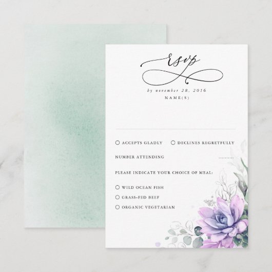 Succulents Greenery and Gold Wedding RSVP Karte (Vorne/Hinten)