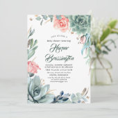 Succulents Greenery and Pink Rose Baby Shower Einladung (Stehend Vorderseite)