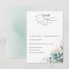 Succulents Greenery and Rose Gold Wedding RSVP Karte