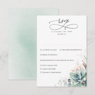 Succulents Greenery and Rose Gold Wedding RSVP Karte
