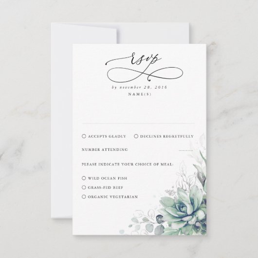 Succulents Greenery and Silver Wedding RSVP (Vorderseite)