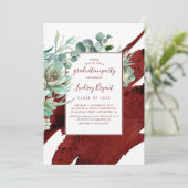 Succulents Greenery Burgundy Red Graduation Party Einladung (Stehend Vorderseite)
