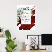 Succulents Greenery Burgundy Red Wedding Poster (Heimbüro)