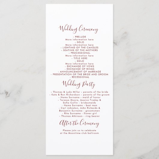 Succulents Greenery Burgundy Red Wedding Programs Programm (Rückseite)