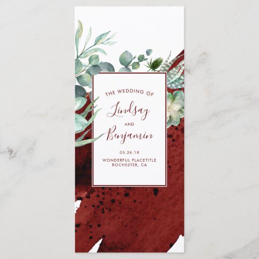 Succulents Greenery Burgundy Red Wedding Programs Programm (Vorderseite)