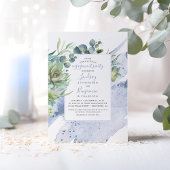 Succulents Greenery Dusty Blue Engagement Party Einladung