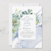 Succulents Greenery Dusty Blue Engagement Party Einladung (Vorderseite)