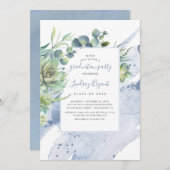 Succulents Greenery Dusty Blue Graduation Party Einladung (Vorne/Hinten)
