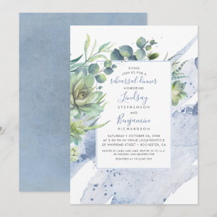 Succulents Greenery Dusty Blue Probe Dinner Einladung