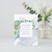 Succulents Greenery Dusty Blue Save the Date Ankündigungspostkarte (Stehend Vorderseite)