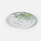 Succulents Greenery Dusty Blue Wedding Pappteller (Schrägansicht)