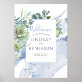 Succulents Greenery Dusty Blue Wedding Poster (Vorne)