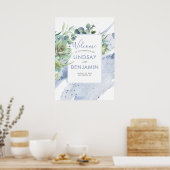 Succulents Greenery Dusty Blue Wedding Poster (Küche)