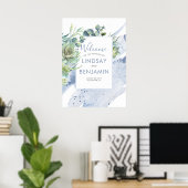 Succulents Greenery Dusty Blue Wedding Poster (Heimbüro)