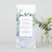 Succulents Greenery Dusty Blue Wedding Programs Programm (Stehend Vorderseite)