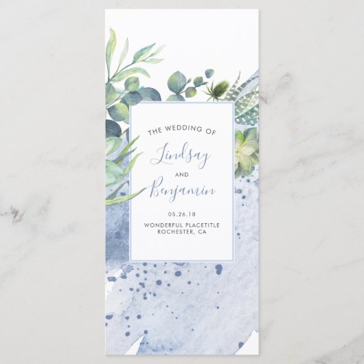 Succulents Greenery Dusty Blue Wedding Programs Programm (Vorderseite)