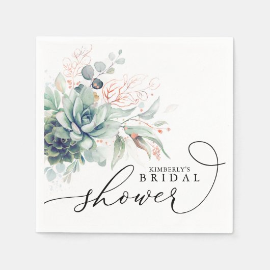 Succulents Greenery Elegant Bridal / Babydusche N Serviette (Vorderseite)