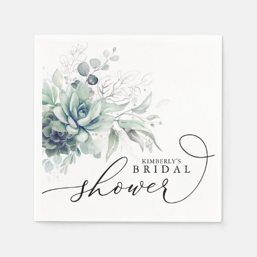 Succulents Greenery Elegant Bridal / Babydusche N Serviette (Vorderseite)