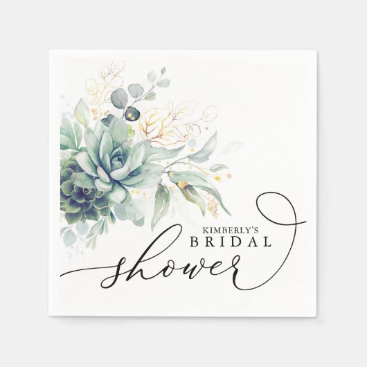 Succulents Greenery Elegant Bridal / Babydusche Serviette (Vorderseite)