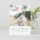 Succulents Greenery Elegant Pink Wedding Vielen Da Dankeskarte (Stehend Vorderseite)