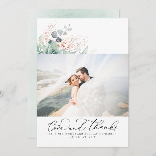 Succulents Greenery Elegant Wedding Vielen Dank Dankeskarte (Vorne/Hinten)