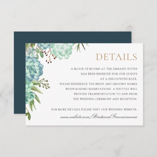 Succulents Greenery Geometric Frame Details Card Einladung (Vorne/Hinten)