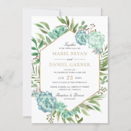 Succulents Greenery Geometric Gold Frame Wedding Einladung