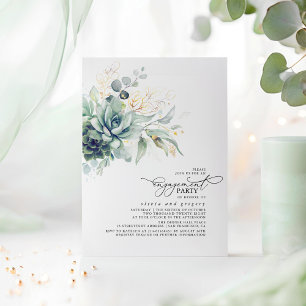 Succulents Greenery Gold Blätter Engagement Partei Einladung
