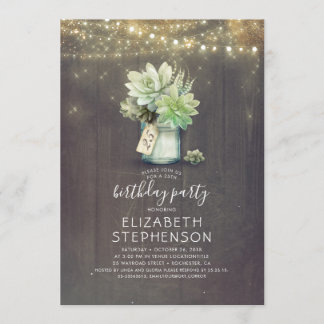 Succulents Greenery Mason Jar Rustic Geburtstag Einladung