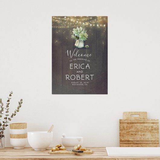 Succulents Greenery Mason Jar Rustic Wedding Poster (Küche)